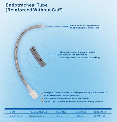 Medische apparatuur latexvrije versterkte PVC gebufferd / niet-niet-2,0-10,0 mm endotracheale buis pediatrisch gebruik
